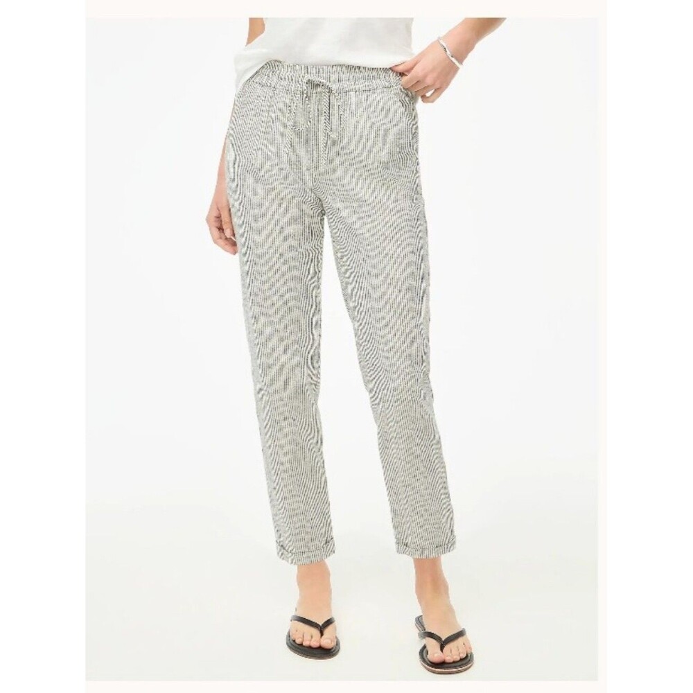 J. Crew striped linen-cotton blend drawstring pants Size 10 Blue White Pinstripe